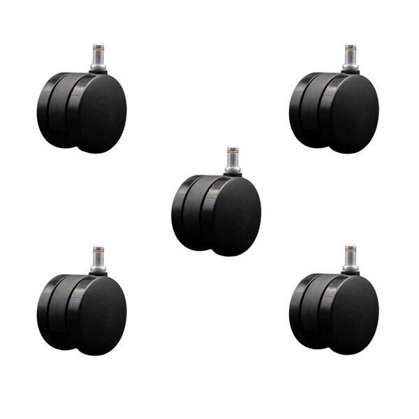 2-3/8'' Office Chair Caster Nylon Twin Wheel 7/16 Grip Ring Stem, 5PK